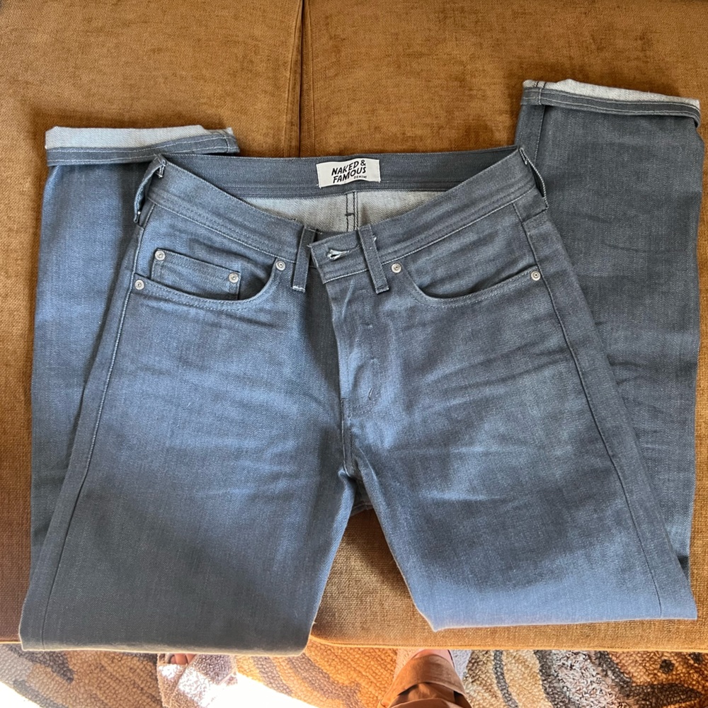 Naked & Famous Men's Weird Guy Low-Rise Tapered-Leg Selvedge
